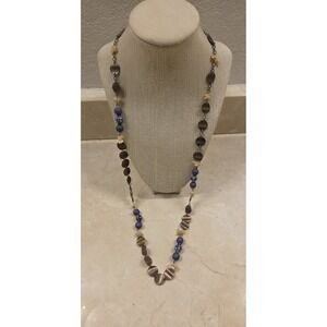 Long Coldwater Creek Stone, Copper, & Bead Necklace 35"
